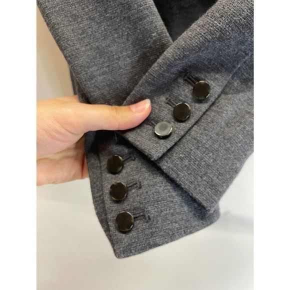 Tory Burch Gray & Black Wool Blend Blazer with Faux Leather Collar - Picture 5 of 7